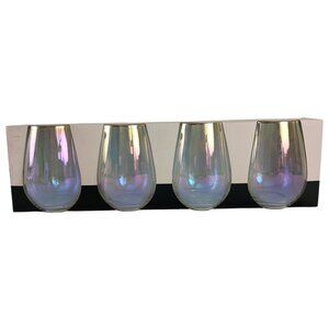 Set of 4 Rachel Zoe Iridescent Stemless Wine Glasses Gold Rim 20oz. New